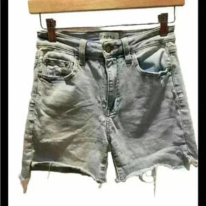 Pistola Women's Blue Medium Denim Wash Frayed Distressed Raw Hem Long Short 25